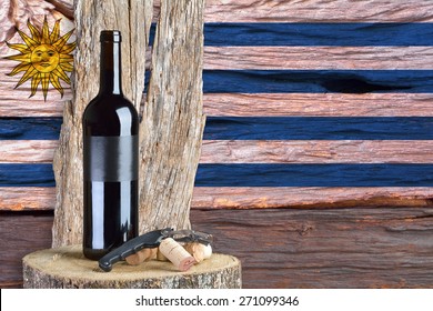 Bottle Of Wine With Uruguay Flag In The Background