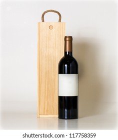 Bottle Of Wine And Wooden Box.