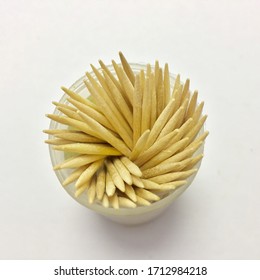 A bottle of wooden toothpick with white background