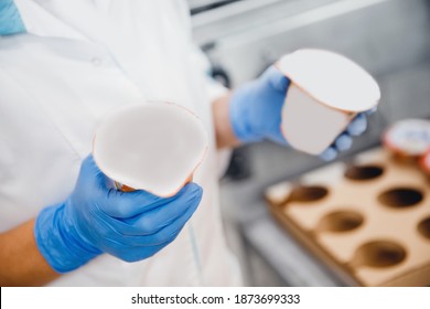 Bottle Of Yoghurt On Automated Conveyor Line, Process Of Milk Filling And Packaging, Dairy Production.