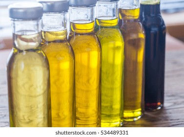 Bottles with different kinds of vegetable oil