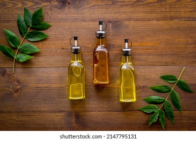 Bottles Of Different Types Cooking Oil. Sunflower Olive And Sesame Oil