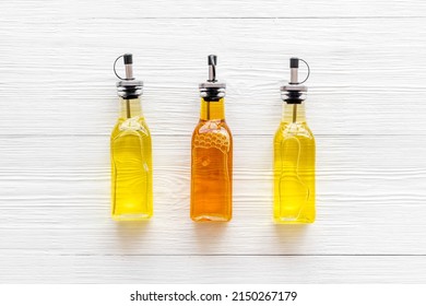 Bottles Of Different Types Cooking Oil. Sunflower Olive And Sesame Oil