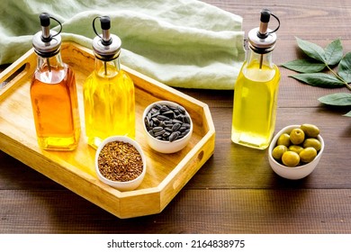 Bottles Of Different Types Cooking Oil. Sunflower Olive And Sesame Oil