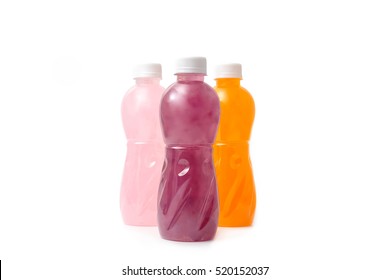 Bottles Of Fruit Juice Isolated On White Background