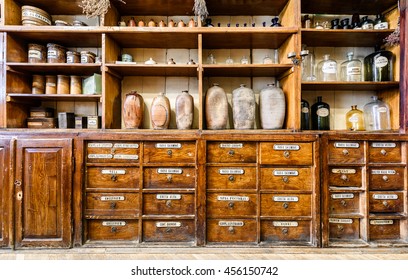 Bottles On Shelf Old Pharmacy Retro Stock Photo (Edit Now) 496825471