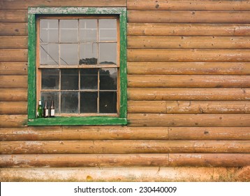 Bottles Sit On A Window Sill Of A Cabin In Blue Ridge, GA