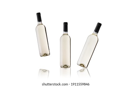 Bottles of white wine floating on white background - Powered by Shutterstock