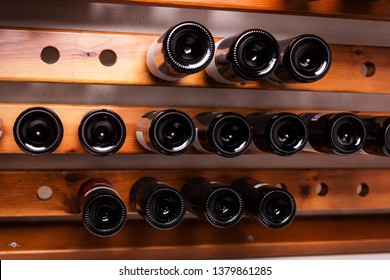 Bottles Of Wine On The Shelves Of An Alcohol Shop In Spain, Alicante. Background