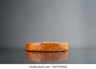 Bottom Burger Bun On A Stainless Steel Table.