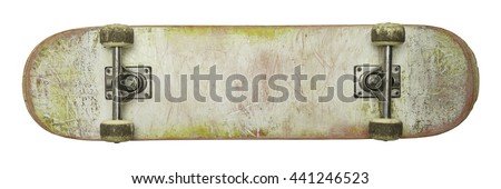 Bottom of Used Skate Board with Copy Space Isolated on White Background.