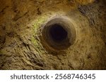 Bottom view of an air shaft in the ancient underground city of Ouyi, Nushabad, Iran. The city was built in the 3rd-7th centuries