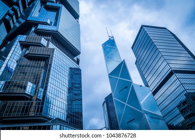 Bottom View Of Office Building Window Close Up In Hongkong City
