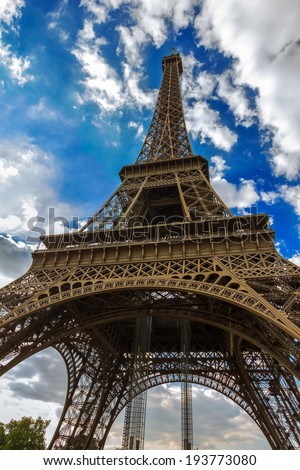 Similar – Eiffel Tower in summer on blue sky