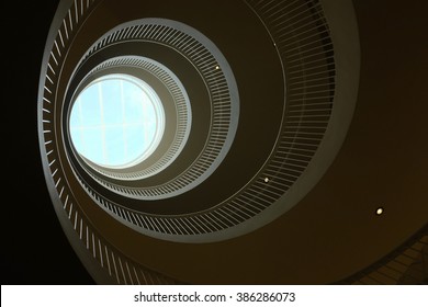 bottom view of a spiral staircase, horizontal