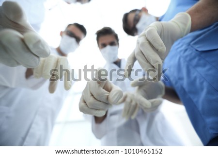 bottom view.a group of doctors in the operating room.