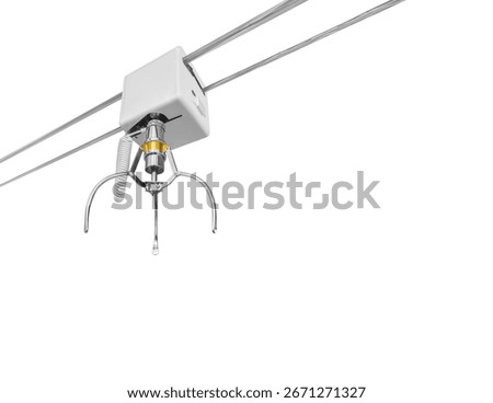 Bottom-up view of the claw machine isolated on white background