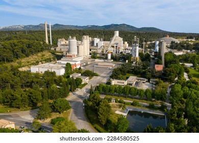 Bouc Bel Air - june 06 2019 - France Bouches-du-Rhone (13) . Aerial view of Lafarge cement plant