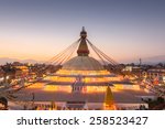 The Boudhanath tample with light in Sunset.