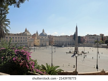 Bougainvillea Flowers Near Peoples Square In Roma Called Piazza Del Popolo In Italian Language