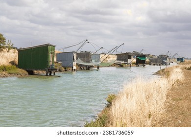 Bouin. Flounder fishing in Vendée at the port of Bec near the passage du gois on the island of Noirmoutier