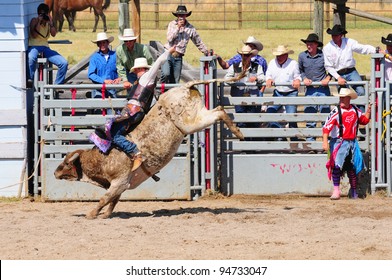 BOULDER - AUGUST 27th: unidentified cowboy rides in the bareback bull-riding competition at Jefferson County Fair and Rodeo on august 27, 2011 in Boulder, Montana