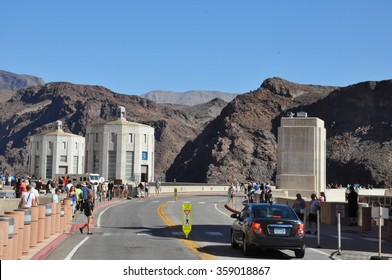 BOULDER CITY, NV - OCT 26: Hoover Dam In Nevada, As Seen On Oct 26, 2015. It Was Constructed Between 1931 And 1936 During The Great Depression And Was Dedicated In 1935, By President Roosevelt.