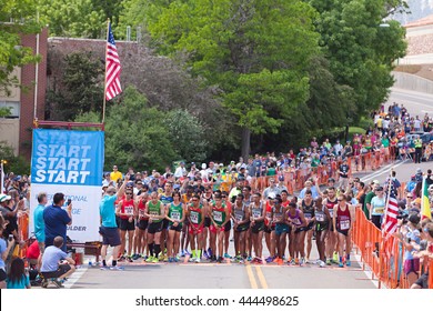 BOULDER, CO - May 30th, 2016 - Professional Runners At The Start Line Of The Bolder Boulder 10K Memorial Day Service At Colorado University's Folsom Field