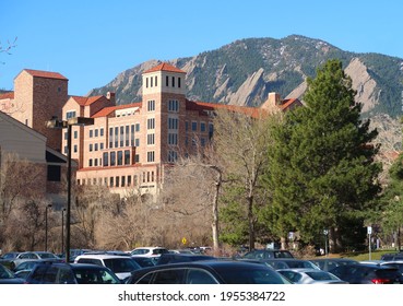 Boulder, CO USA - April 9, 2021: Western Mountain View Of Folsom Field Football Stadium                               