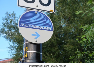 Boulder, CO USA - August 19, 2021: Round Sign And Logo For The Bolder Boulder Foot Race                               