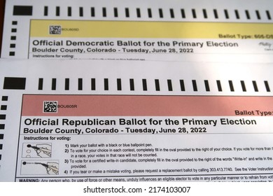 Boulder, CO USA - June 26, 2022: Boulder County Primary Election Paper Ballot Form