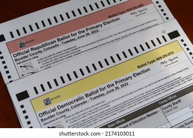 Boulder, CO USA - June 26, 2022: Boulder County Primary Election Paper Ballot Form