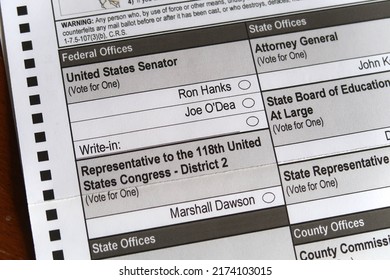 Boulder, CO USA - June 26, 2022: Boulder County Primary Election Paper Ballot Form