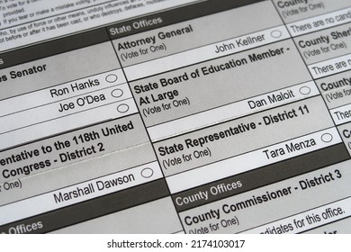 Boulder, CO USA - June 26, 2022: Boulder County Primary Election Paper Ballot Form