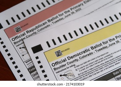 Boulder, CO USA - June 26, 2022: Boulder County Primary Election Paper Ballot Form