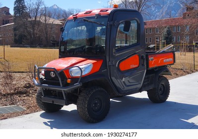 Boulder, CO USA - March 5, 2021 Kubota Full-size 4WD Diesel Utility Vehicle RTV X1100C, Climate Controlled Cab, Servicing The University Of Colorado Boulder Campus                             