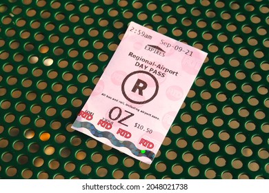 Boulder, CO USA - September 9, 2021: RTD public bus day pass ticket. Regional Airport fare.                              