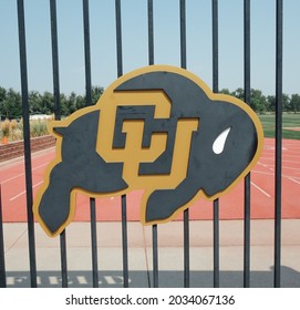 BOULDER,  COLORADO - AUGUST 30, 2021: The University Of Colorado At Boulder Buffaloes Logo At The Entrance To Pott's Field, Home To The School's Men's And Women's Track And Field Teams. 