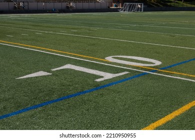 Boulder, Colorado, United States, October, 1st, 2022 

This Is The 10 Yard Line On The Boulder High School Football Field.