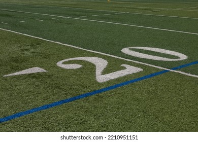 Boulder, Colorado, United States, October, 1st, 2022 

This Is The 20 Yard Line On The Boulder High School Football Field.