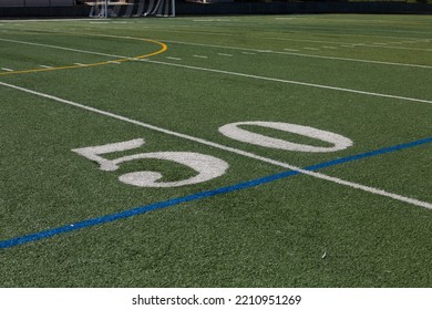 Boulder, Colorado, United States, October, 1st, 2022 

This Is The 50 Yard Line On The Boulder High School Football Field.