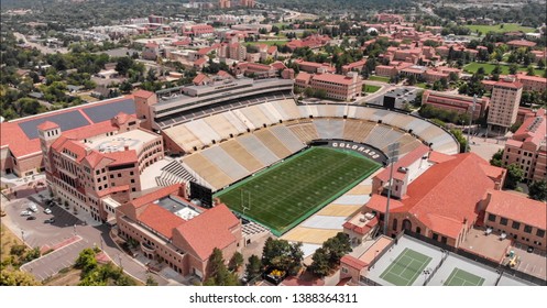 Boulder, Colorado / USA - August 18th 2018: Aerial Side View Of CU Stadium Folsom Field