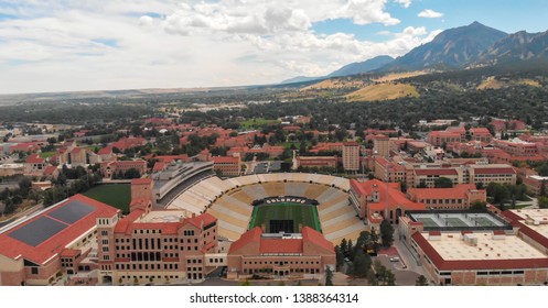 Boulder, Colorado / USA - August 18th 2018: Aerial View Of CU Stadium Folsom Field View