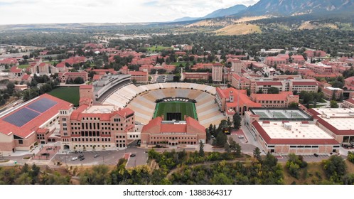 Boulder, Colorado / USA - August 18th 2018: Aerial View Of CU Stadium Folsom Field