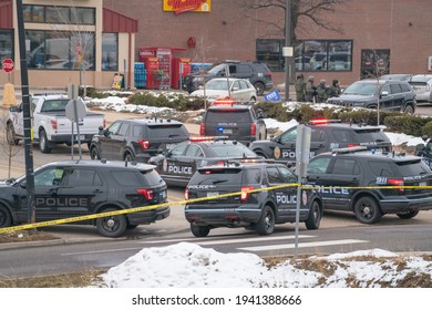 Boulder, Colorado USA - March 22, 2021: Police And SWAT Officer In Front Of King Soopers - The Scene Of A Mass Shooting