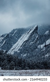 The Boulder Flatirons after new snow, Boulder Colorado