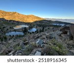 Boulder Lakes, Trinity Alps Wilderness. Upper Boulder Lake and East Boulder Lake during golden hour. Pacific Crest Trail