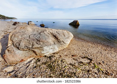 Boulder Lying By The Seashore Of The Peconic Bay. Long Island, New York.