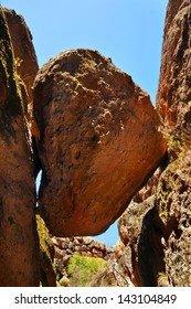 Boulder Perched Precariously in Pinnacles National Park, California