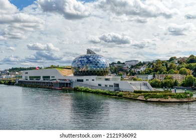 Boulogne-Billancourt, France - August 18 2020: La Seine Musicale (City of Music) is a music and performing arts center. It is located on ile Seguin, an island on the Seine river west of Paris.